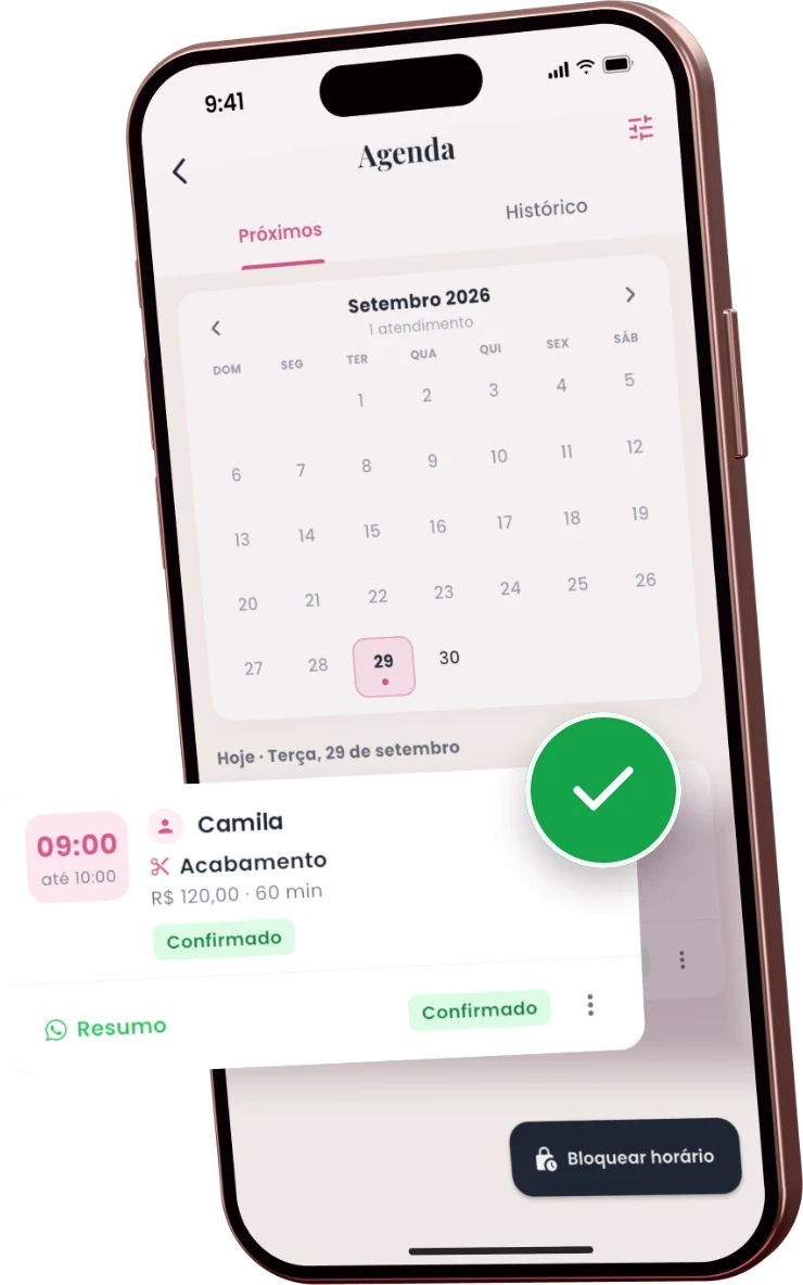 Agenda do app com um horário confirmado