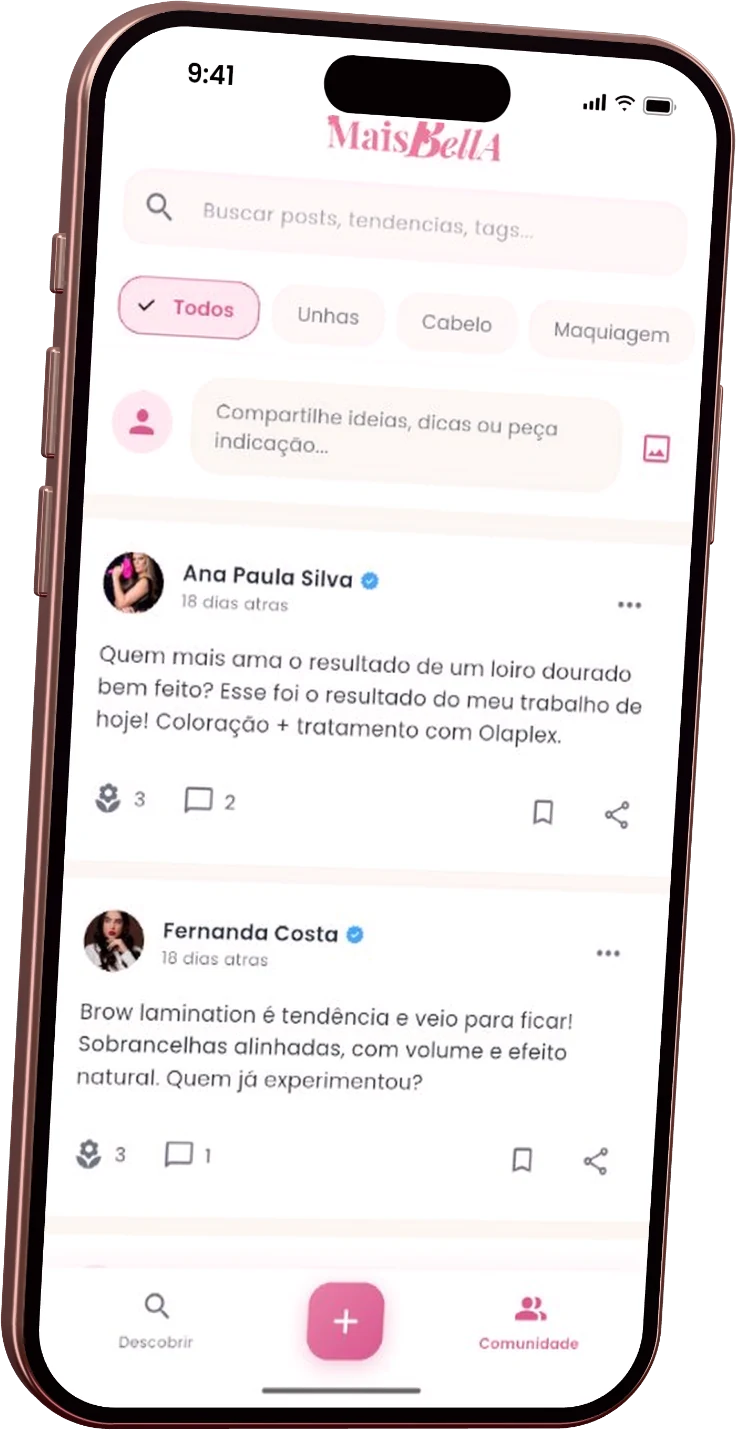 Feed da comunidade no app MaisBella